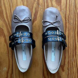 Leather buckle ballerina flats